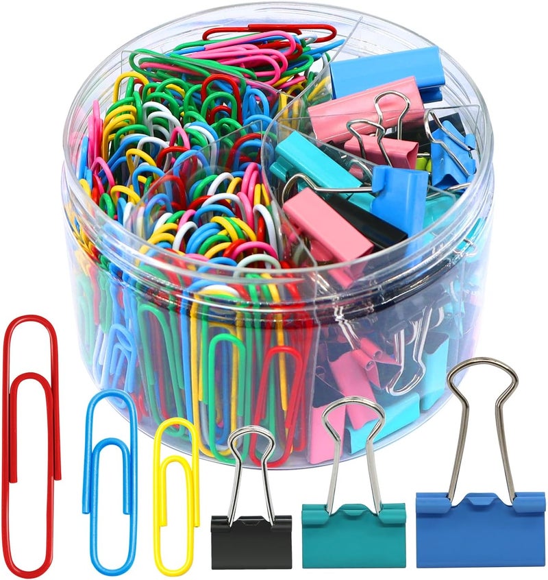 AnutriON Paper Clips Binder Clips, 340PCS Assorted Size Paper Clips and Binder Clips, Colored Paperclips Large Medium Small, Binder Clip and Paper Clip Set for Home School Office Supplies - Image 1
